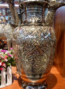 器铜雕聚B巴基斯坦瓶寸手工艺品乔迁礼品英6618宝聚财富贵坛铜T6