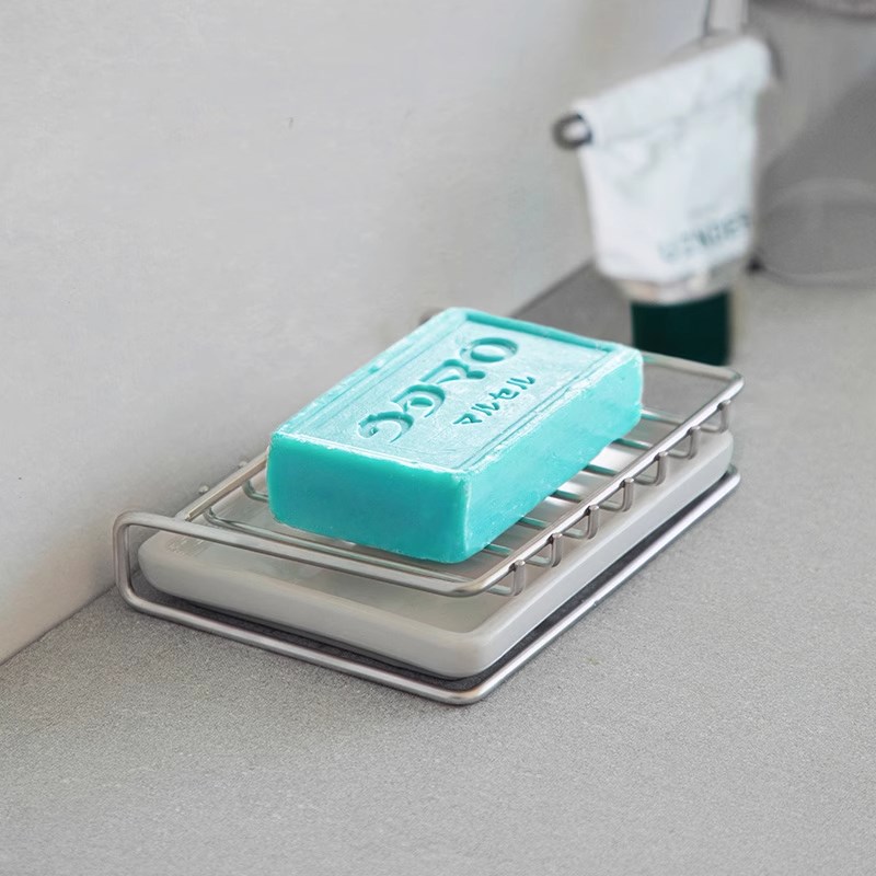 浴室304不锈钢皂架洗手台台面香皂盒镂空可沥O水厨房洗碗棉收纳层