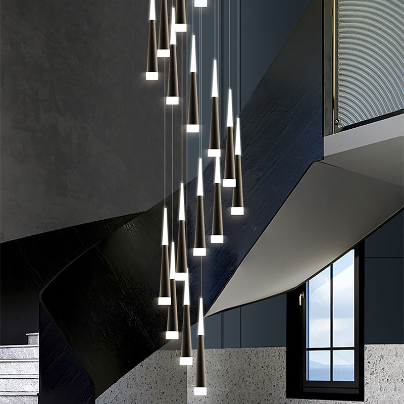 楼梯艺术b吊灯现代简约轻奢金色客厅loft网红旋转楼灯复式别墅长