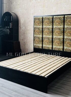 中式双人床储物黑色复古全实木主卧床酒店床橡木民宿简约床箱体床