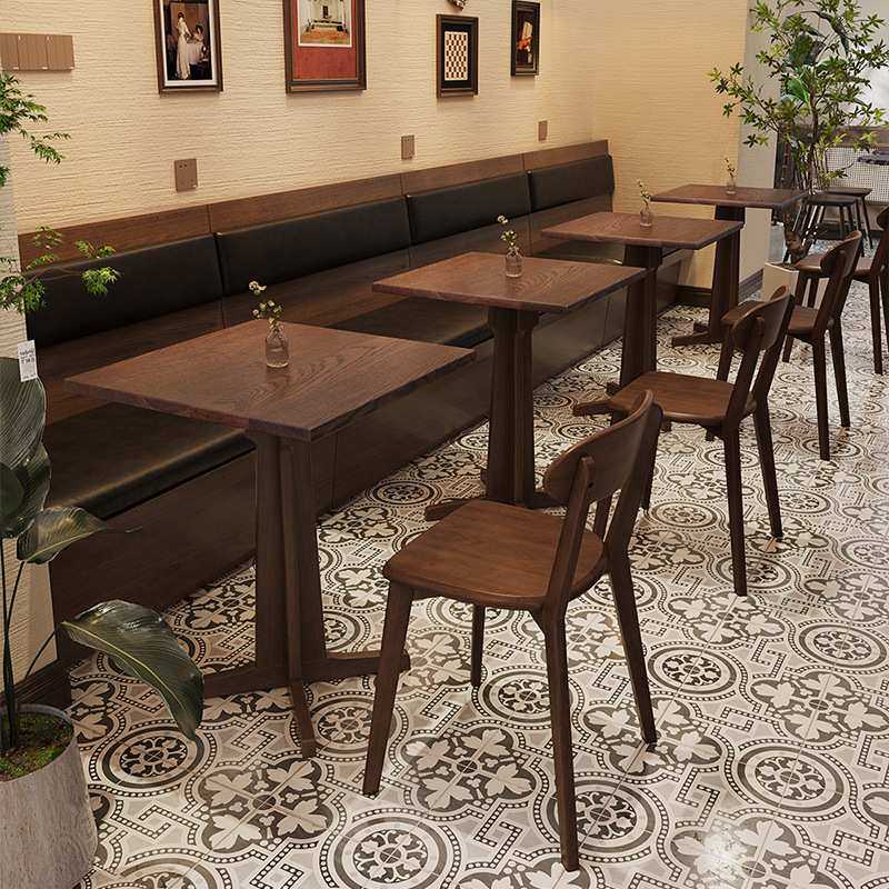 美式复古咖啡厅桌椅组合商用西餐厅实木餐桌椅甜品烘焙店桌子椅子