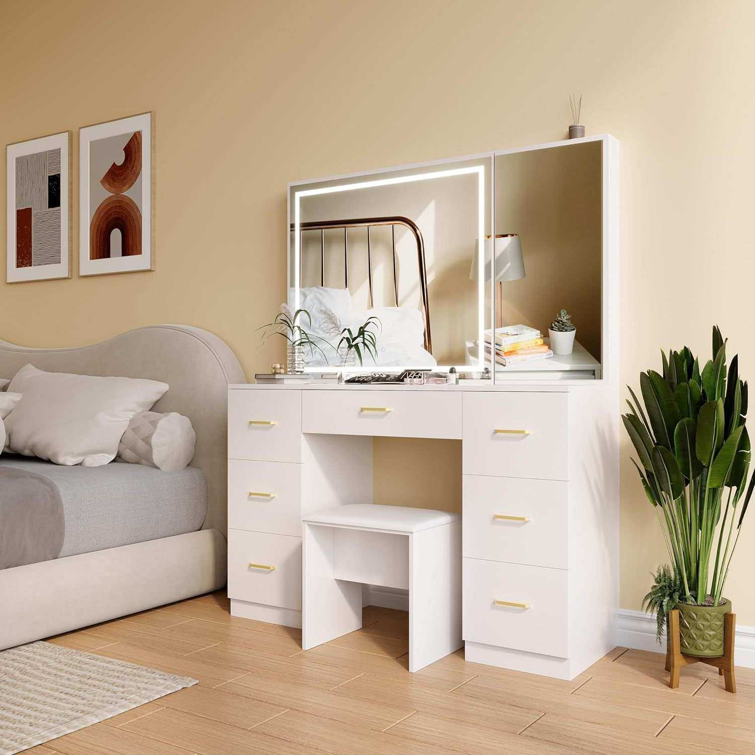 轻奢梳妆台斗柜一体现代简约小户型卧室岩板多层收纳化妆台