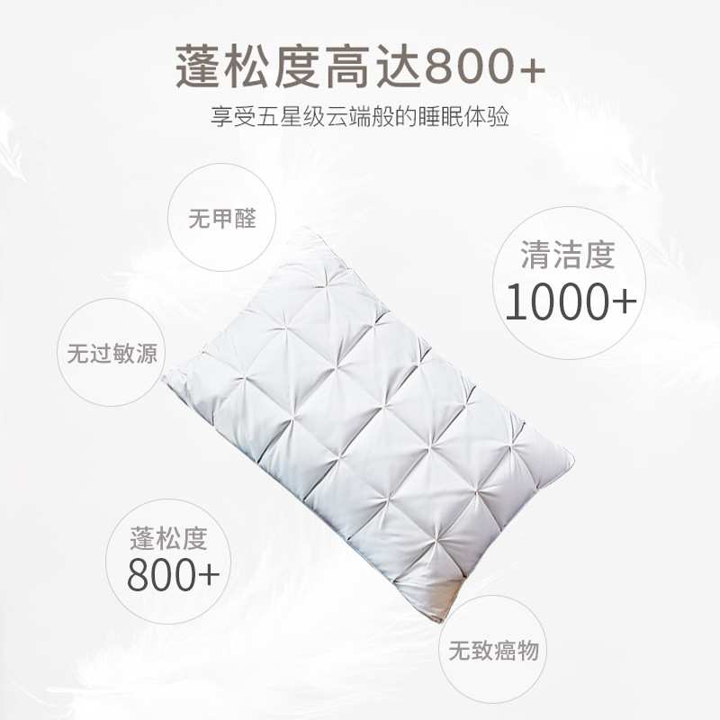 白鹅绒羽绒枕头五星酒店枕芯家用单双人护颈椎助睡眠枕芯一对跨境