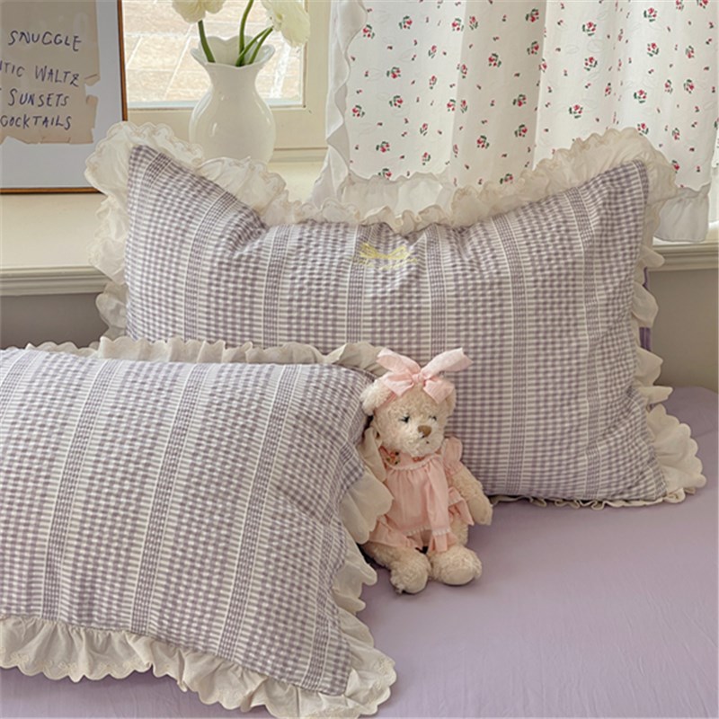 【花脸猫】安e妮系列!四季少女心花边柔软泡泡纱简约清新刺绣枕套