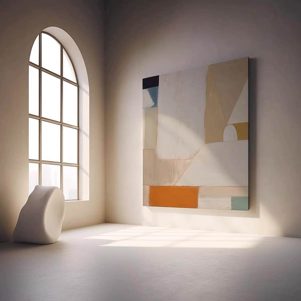 纯手绘油画奶油色玄关餐厅装饰画挂画现代简约法式客厅抽象落地画