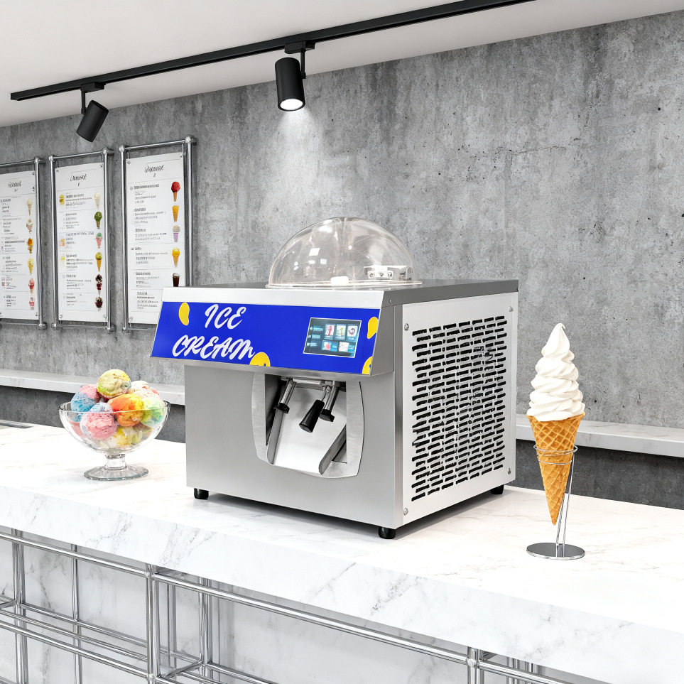 网红冰激凌摆摊设备 带保鲜功能的冰激淋机 小型台式挖球Gelato机
