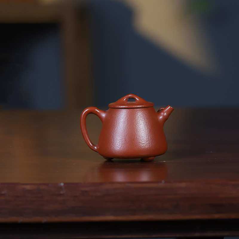 原矿朱泥纯手工贴竹叶高石瓢150ML泡茶壶茶具宜兴紫砂壶国潮风