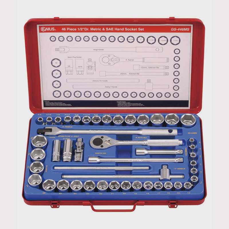 GENIUS天赋工具1/2"系列46件套公英制混合套筒扳手组GS-446MS