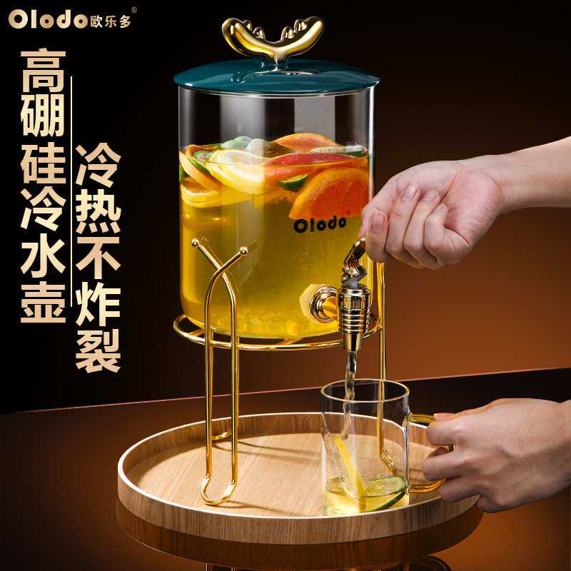耐热冷水壶玻璃耐高温凉水壶带龙头夏天装白开水泡茶壶玻璃杯套装