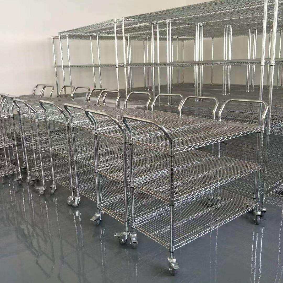 双层三层镀铬线网物料手推车分拣货车间周转车不锈钢防静电带刹车