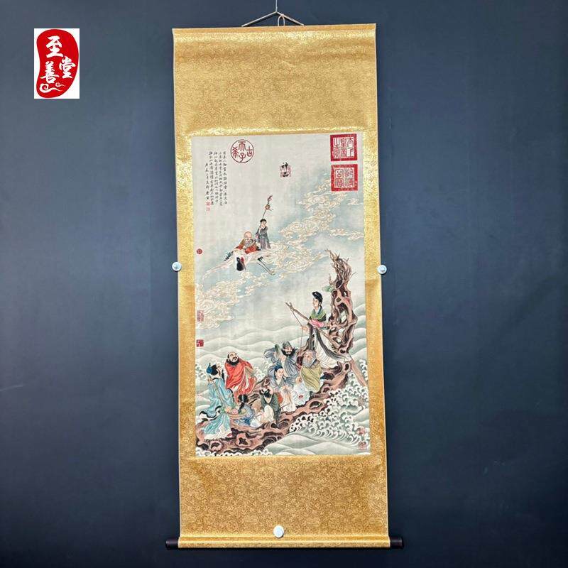 名人字画仿古画中堂卷轴挂画客厅装饰画防伪画唐寅八仙过海2
