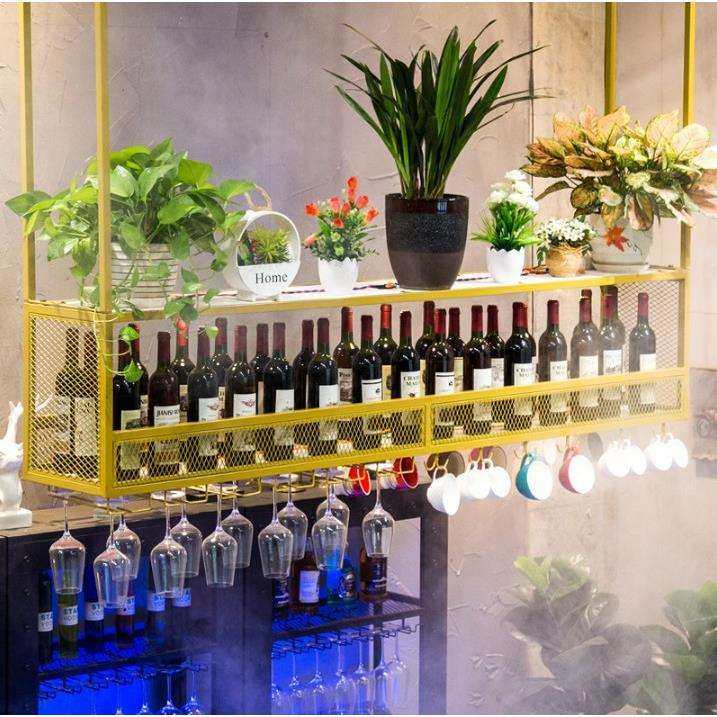 铁艺吧台吊架倒挂酒杯架简约餐厅悬挂式酒柜吊架现代家用收纳架子