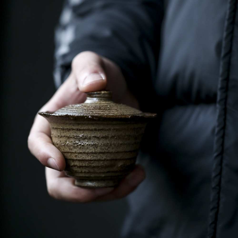 孤品 景德镇全手工高温柴烧落灰裸烧紫金陶泥盖碗 紫砂泥养彩窑汗