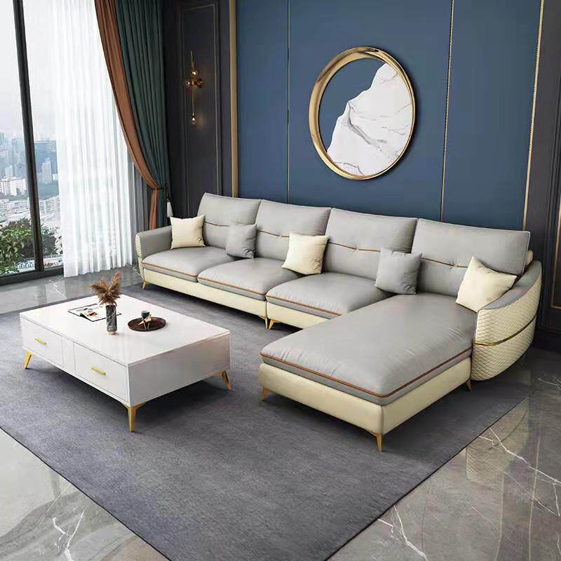 阁轩北欧科技布艺皮布沙发组合小户型l现代客厅家具左右贵妃沙发