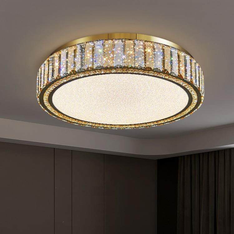 轻奢圆形水晶吸顶灯现代简约别墅主卧餐厅长方形客厅LED灯质感好