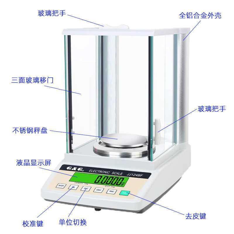 双杰JJ124BC JJ224BF万分之一电子天平0.1mg实验室分析天平电子称