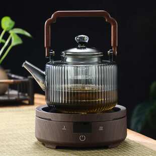 灰色养生提梁壶高硼硅玻璃茶壶耐高温围炉蒸煮一体电陶炉烧水煮茶