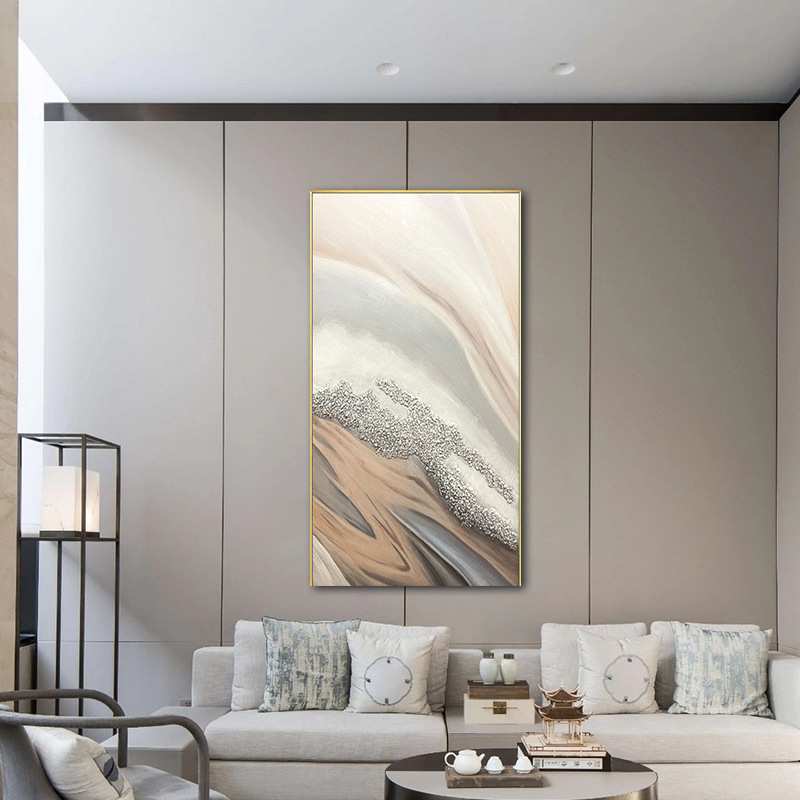 手绘油画新中式现代简约客厅装饰画玄关抽象壁画海滩沙子轻奢挂画