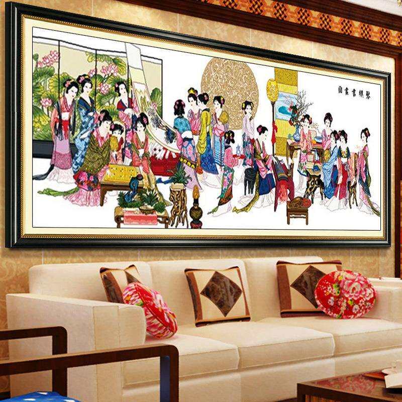 红楼群芳图十字绣十二金钗金叉琴棋书画红楼梦新款线绣客厅自己绣