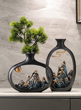 迎客松假山花瓶博古架电视柜酒柜客D厅家居装饰品摆件办公室新中