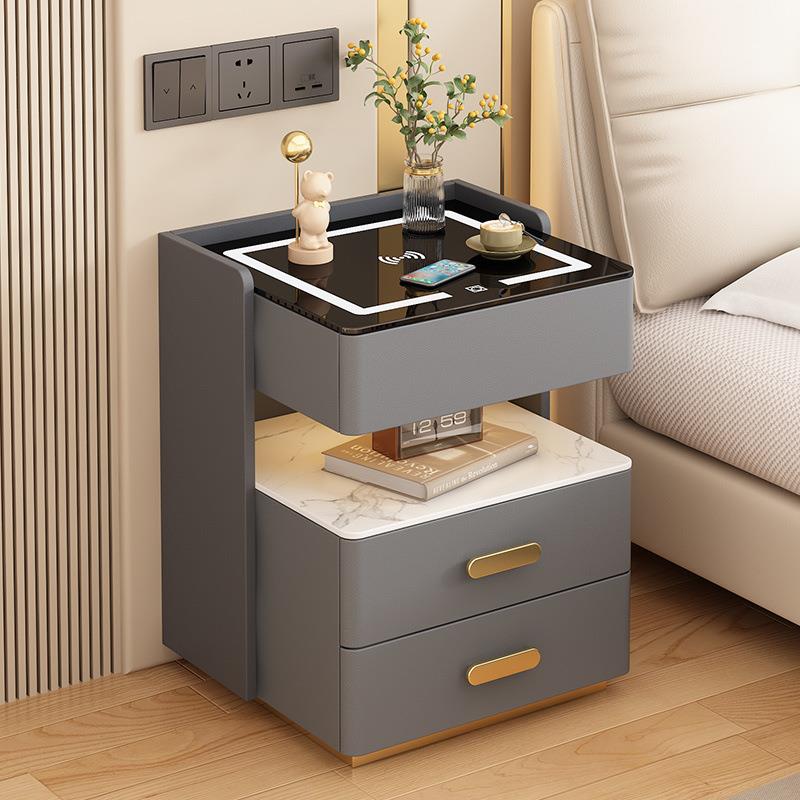 智能简约床头柜家用卧室现代多功能轻奢充电实木收纳高级床边柜
