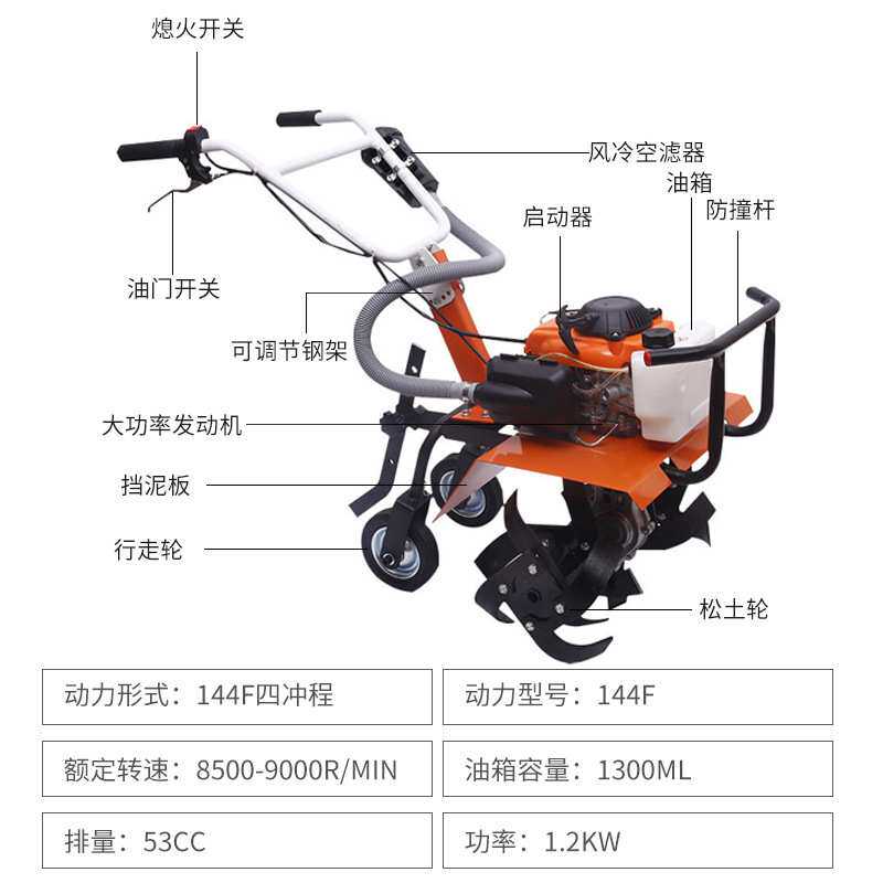 农用汽油小型旋耕机翻土机多功能除草机田农业园林工具微耕机
