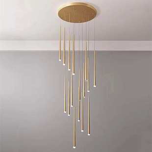 led极简风复式楼别墅客厅挑空灯创意组合现代旋转楼梯长吊灯