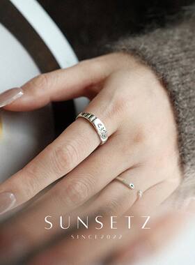 S925纯银复古做旧戒指女小众设计