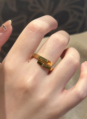 S925纯银法式金色交错素圈戒指女
