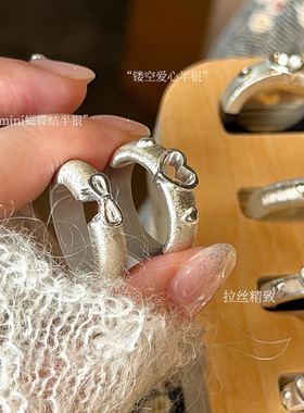 S925纯银mini蝴蝶结韩系叠戴戒指