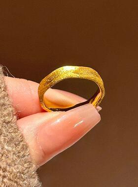 S925纯银金色丝绸纹理戒指女指环