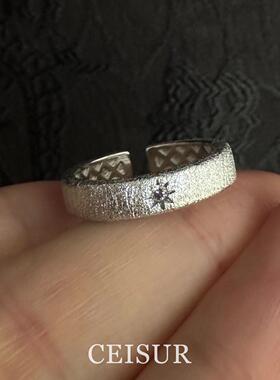 S925纯银点钻拉丝素圈戒指女小众