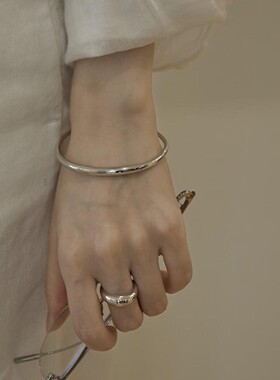S925纯银色韩系亮面素圈开口手镯