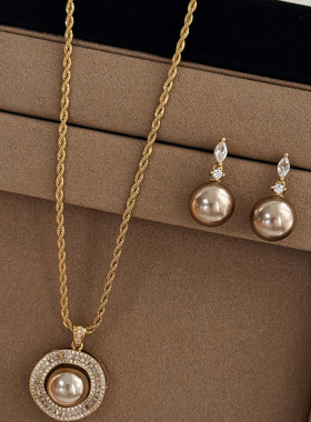 S925纯银香槟金珍珠吊坠项链新款