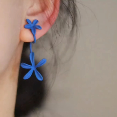 S925纯银韩系克莱因蓝栀子花耳夹