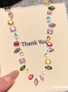 韩系彩色水滴方块仿锆石项链2025