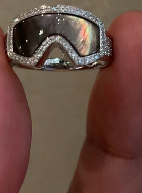 S925纯银满钻爆闪雪镜戒指女个性