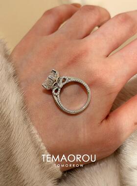 S925纯银蝴蝶结婚钻戒指女款小众