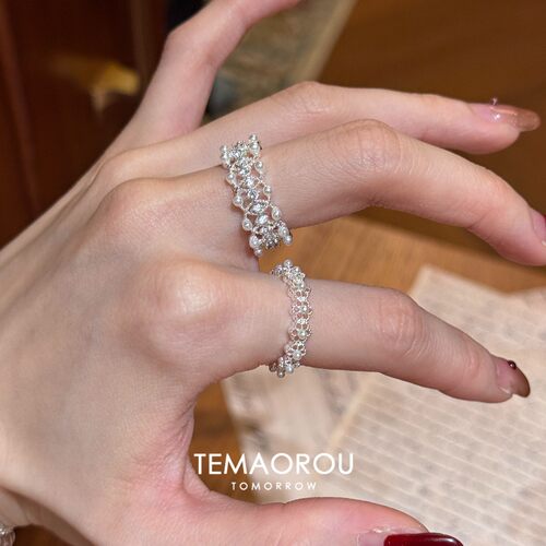 S925纯银蕾丝珍珠戒指女小众设计