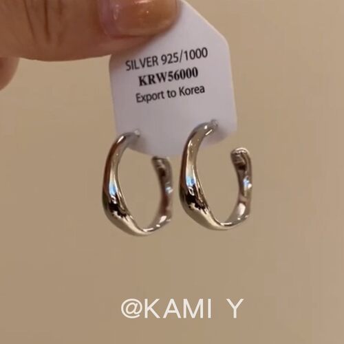 S925纯银法式极简几何素圈耳环女