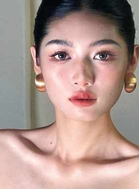 法式金色拉丝豌豆耳环女2025新款