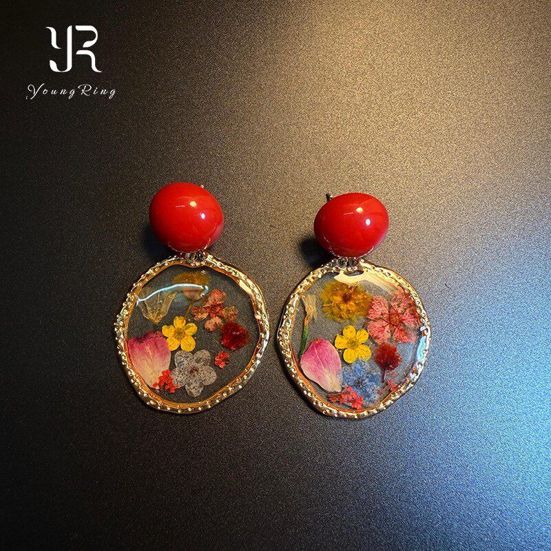 S925纯银红色花朵圆片耳钉女2026新款爆款耳环轻奢高级感小众耳饰