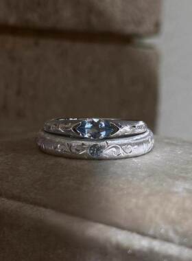 S925纯银清冷感蓝钻镂空雕花戒指