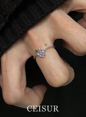 S925纯银紫色迷你葡萄戒指女小众