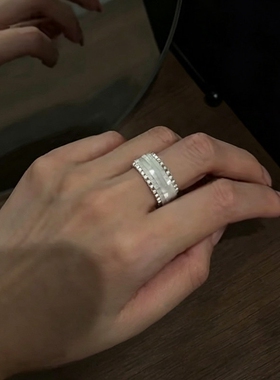 S925纯银中古白色拉丝串珠戒指女