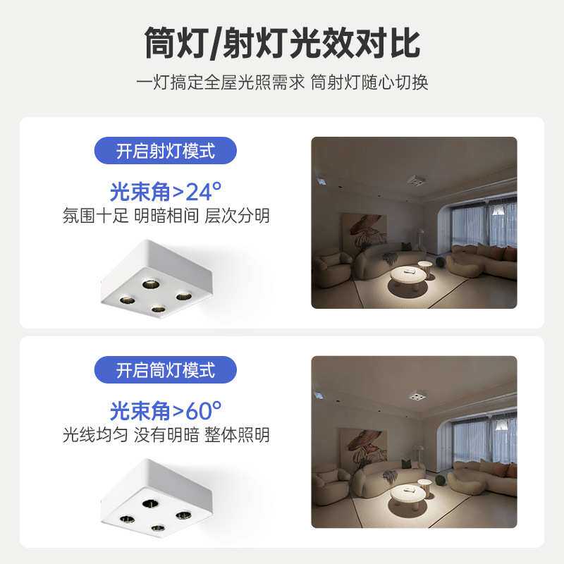 智能明装筒灯超薄卧室四头斗胆灯双头无主灯客厅照明吸顶防眩射灯