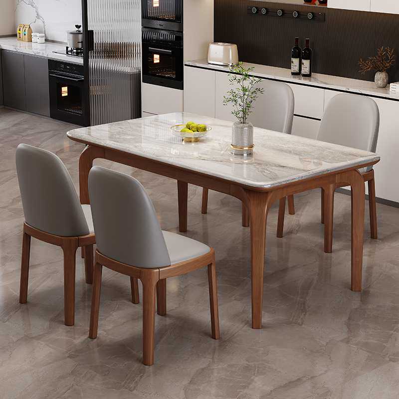 高端实木微晶石餐桌椅组合现代简约家用小户型长方形大理石饭桌子