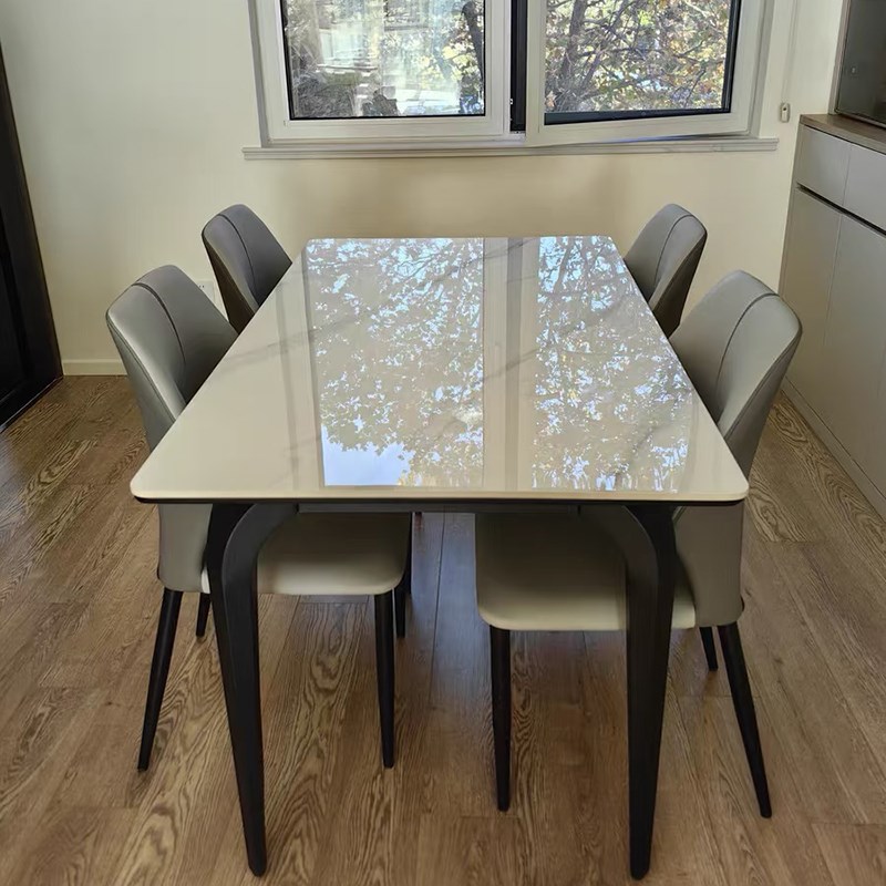 轻奢高级感岩板餐桌椅组合现代简约客厅家用小户型吃饭.桌子长方