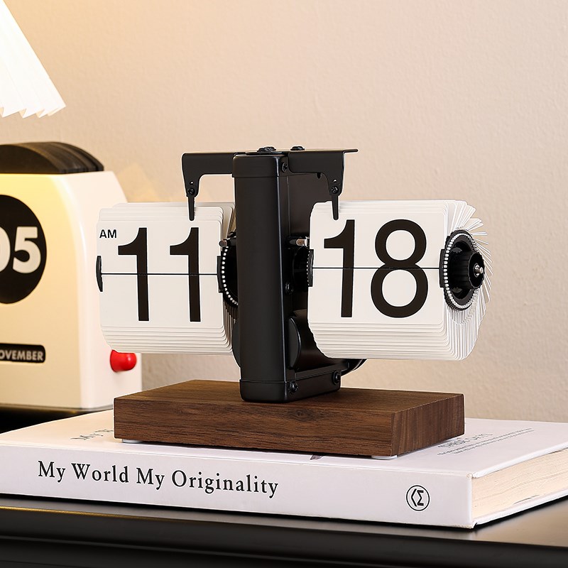 自动翻页时钟摆件复古机械表摆A台式桌面数字钟表客厅电视柜装饰