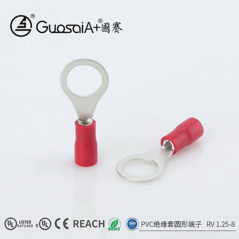 国赛科技冷压端子RV 1.25-8圆形端子PVC冷压预绝缘端头接线耳端子